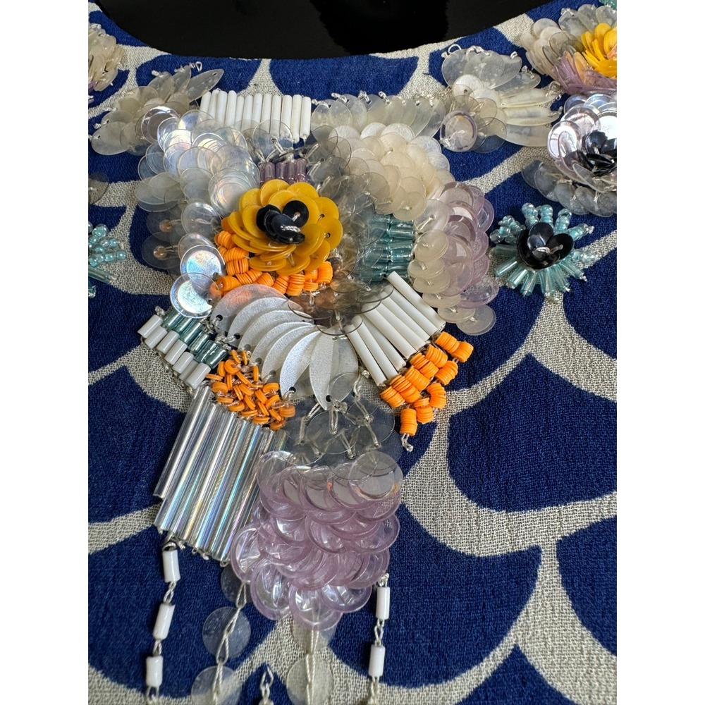 Moulinette Soeurs  for Anthropologie Blouse Sz S Blue White Beaded Embellished - Picture 5 of 10